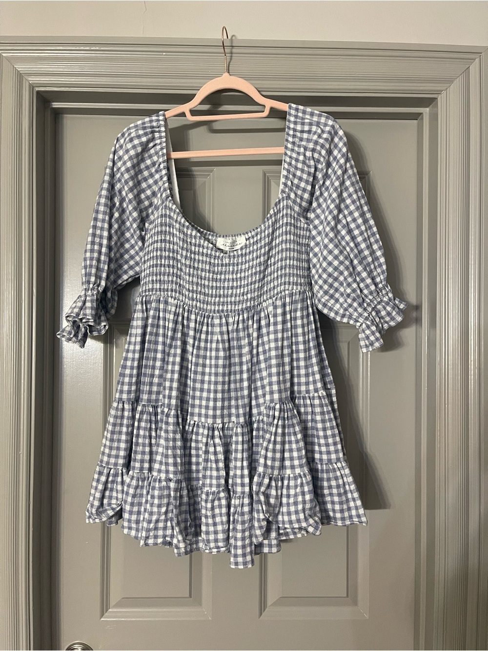 American Threads Blue and White Gingham Tiered Babydoll Dress